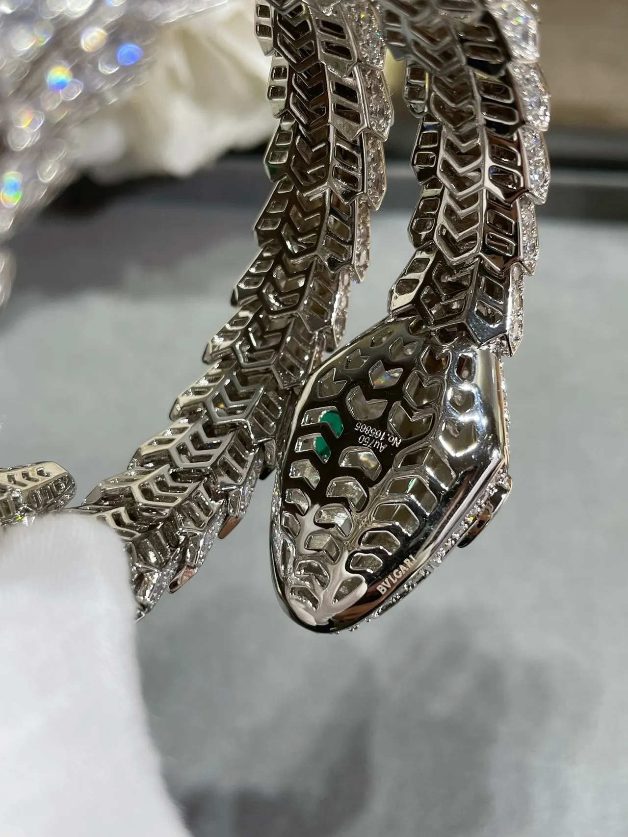 Bvlgari Serpenti Pavé Diamond and Emerald Snake Bracelet 4