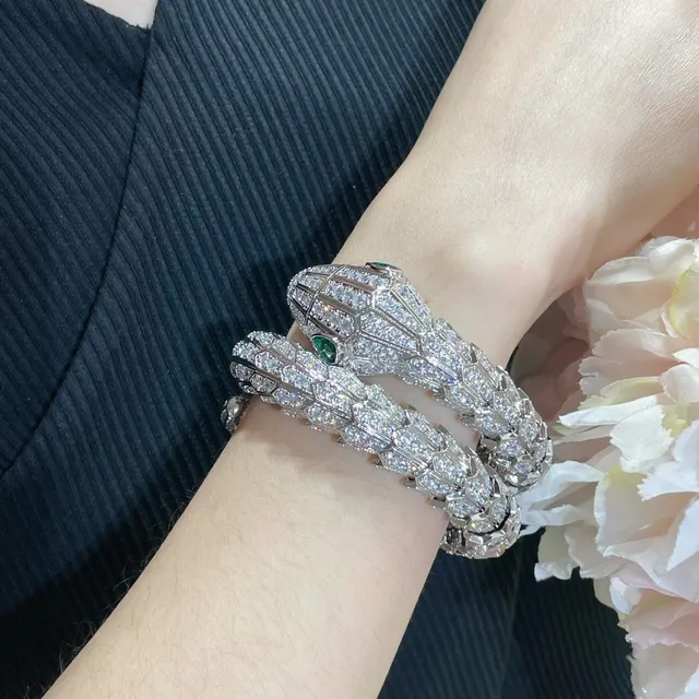 Bvlgari Serpenti Pavé Diamond and Emerald Snake Bracelet 9