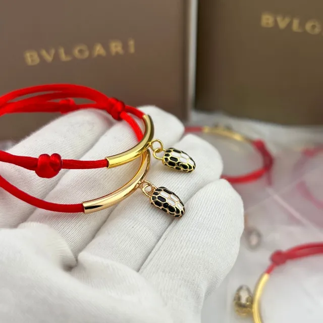 Bvlgari Serpenti حبل أحمر لون ذهبي تعويذات رأس الأفعى أساور 5