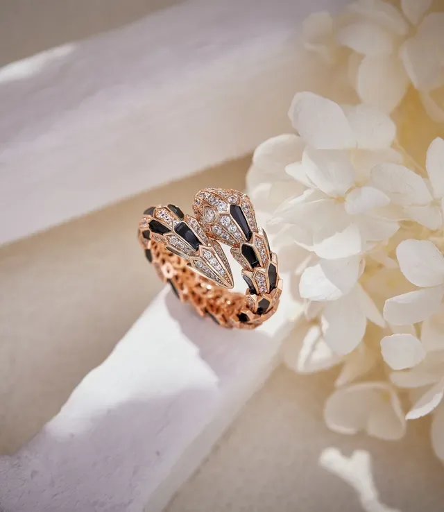 Bvlgari Serpenti 玫瑰金 黑色搪瓷 钻石 戒指 3