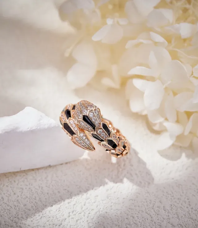 Bvlgari Serpenti 玫瑰金 黑色搪瓷 钻石 戒指 4