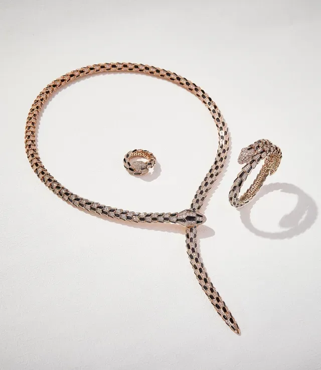 Bvlgari Serpenti 玫瑰金 黑色搪瓷 钻石 戒指 5