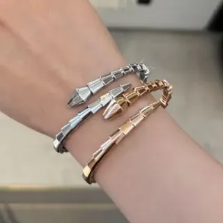 Bvlgari Serpenti Silver Gold Articulated Snake Tubogas Construction Bracelet