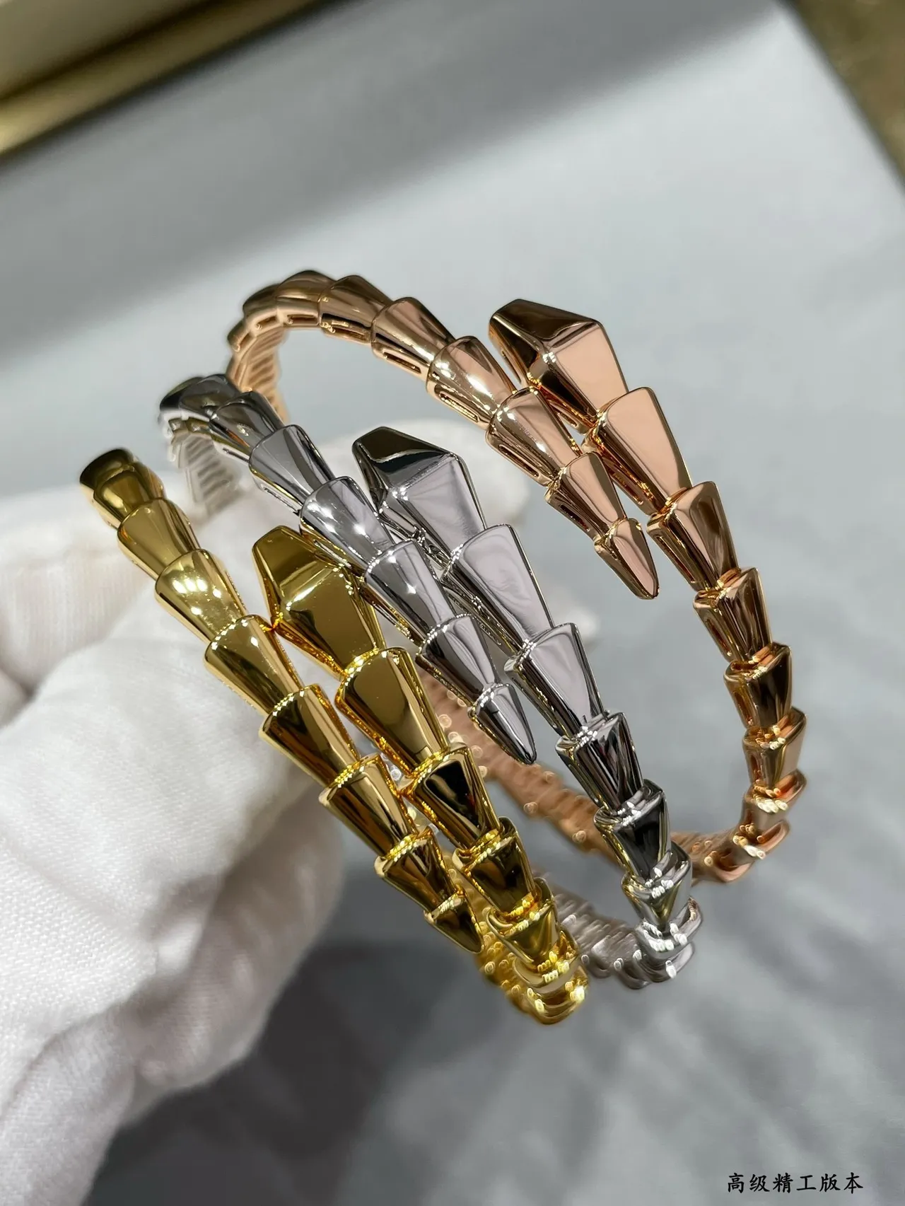 Bvlgari Serpenti Silver Gold Articulated Snake Tubogas Construction Bracelet 8