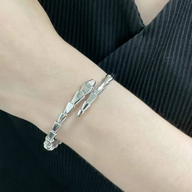 Bvlgari Serpenti Silver Gold Articulated Snake Tubogas Construction Bracelet 9