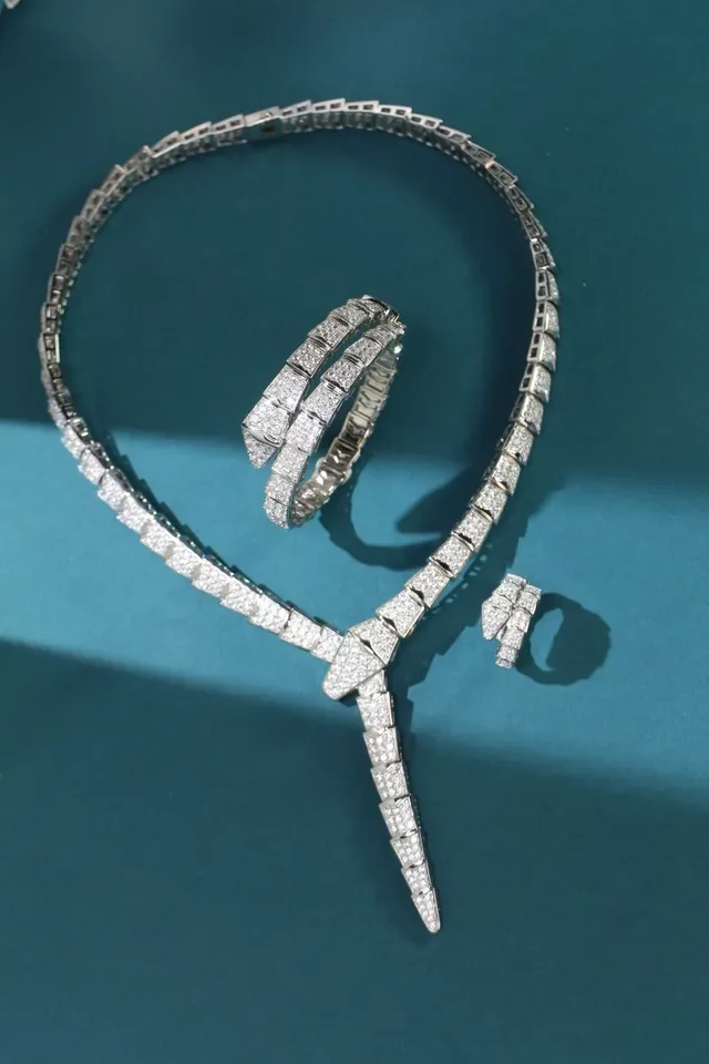 Bvlgari Silver White Pavé-Set Diamonds Articulated Serpentine Form Necklace 2