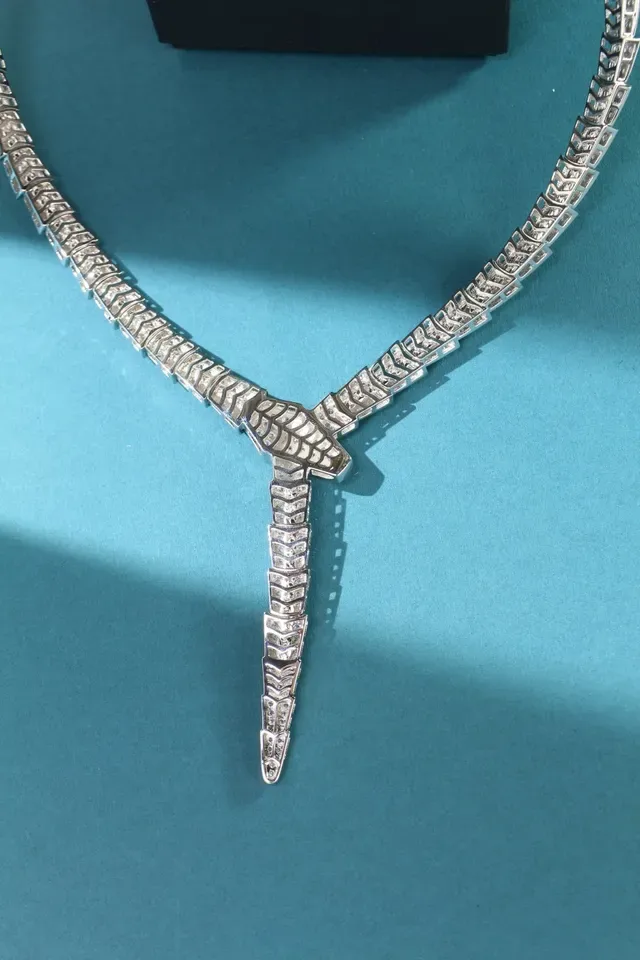 Bvlgari Silver White Pavé-Set Diamonds Articulated Serpentine Form Necklace 4