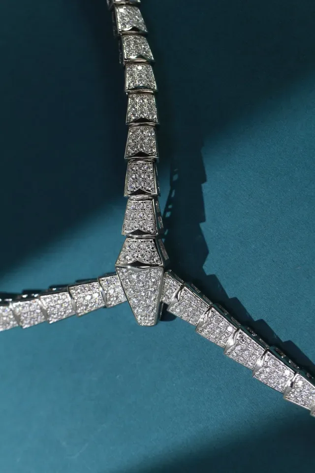 Bvlgari Silver White Pavé-Set Diamonds Articulated Serpentine Form Necklace 5
