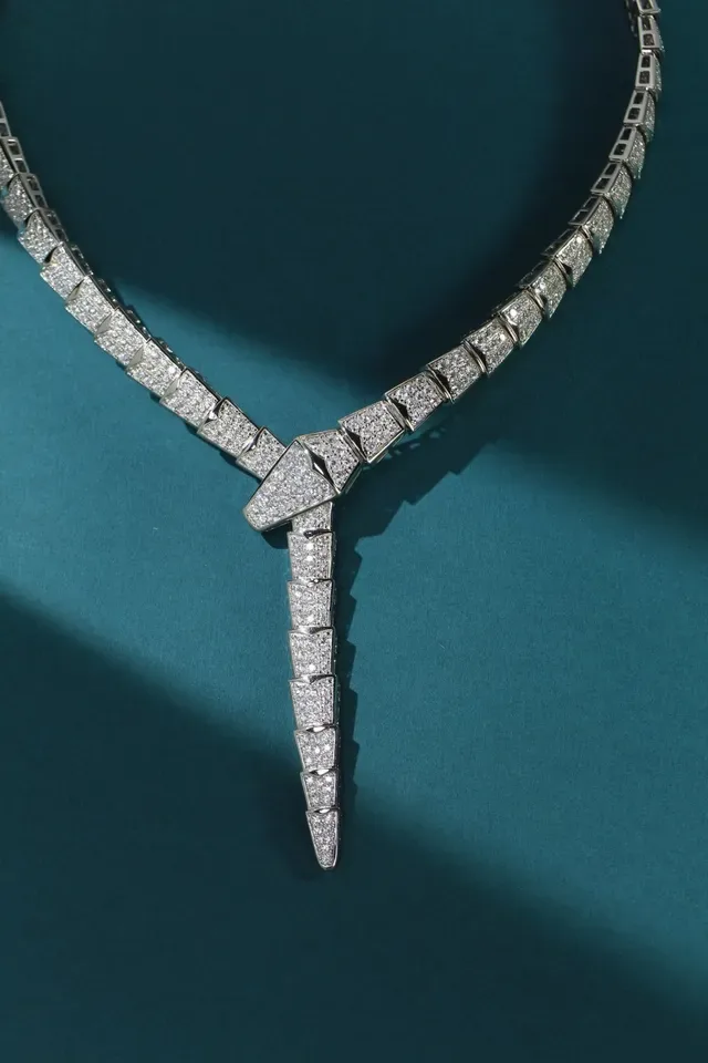 Bvlgari Silver White Pavé-Set Diamonds Articulated Serpentine Form Necklace 6