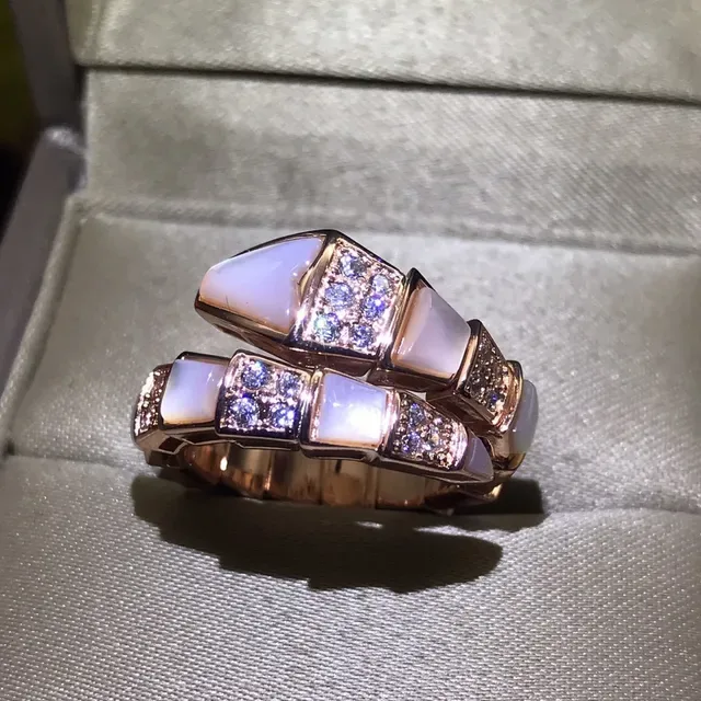 Bvlgari White Gold Segmented Serpentine Mother-of-Pearl And Pavé Diamond Ring 5