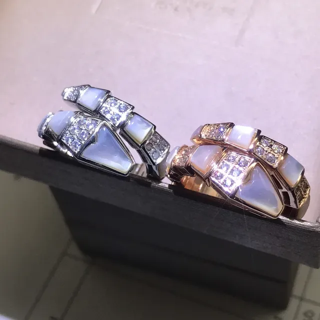 Bvlgari White Gold Segmented Serpentine Mother-of-Pearl And Pavé Diamond Ring 6