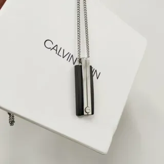 Calvin Klein Minimalist Black and Silver Rectangular Pendant Necklace