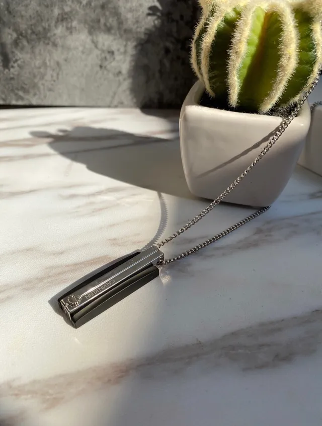 Calvin Klein Minimalist Black and Silver Rectangular Pendant Necklace 6