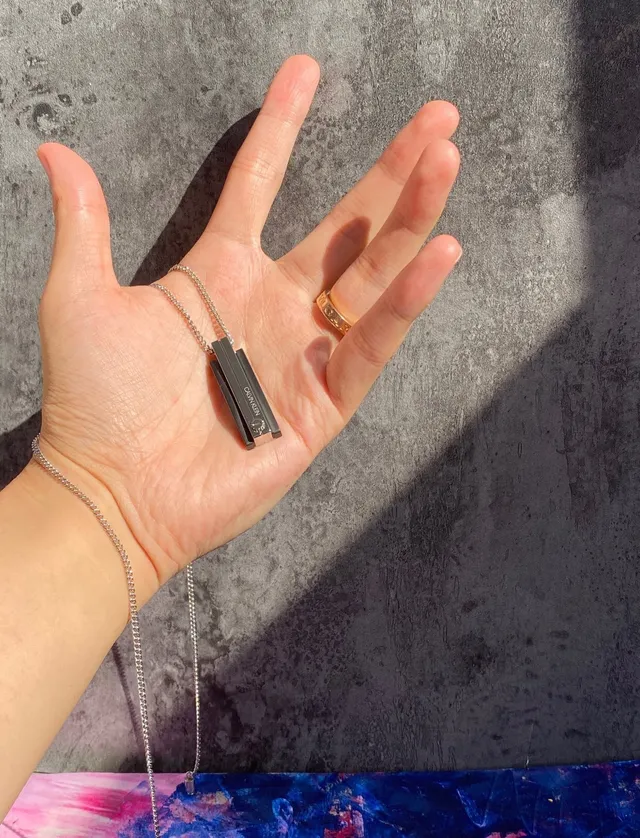 Calvin Klein Minimalist Black and Silver Rectangular Pendant Necklace 7