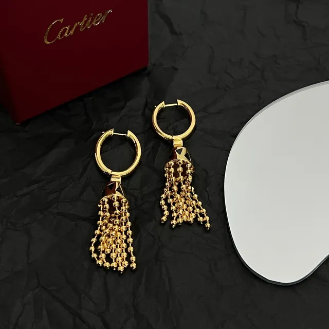 Cartier Brincos de aro dourados com borla de contas 4