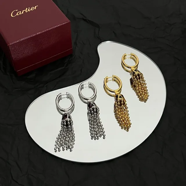 Cartier Brincos de aro dourados com borla de contas 5