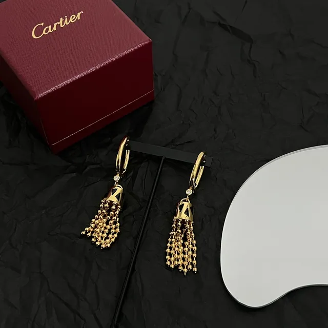 Cartier Brincos de aro dourados com borla de contas 6