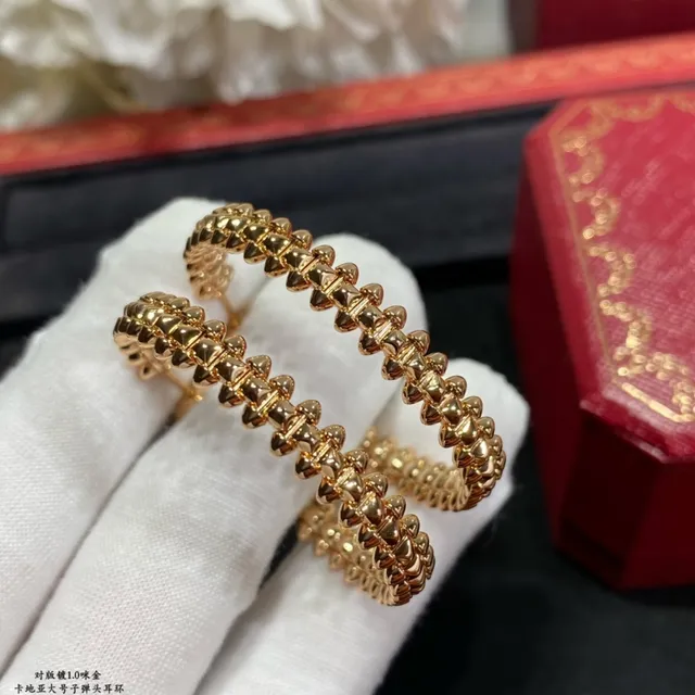 Cartier Ouro Prata Textura de corda retorcida Aros com bisagra 3