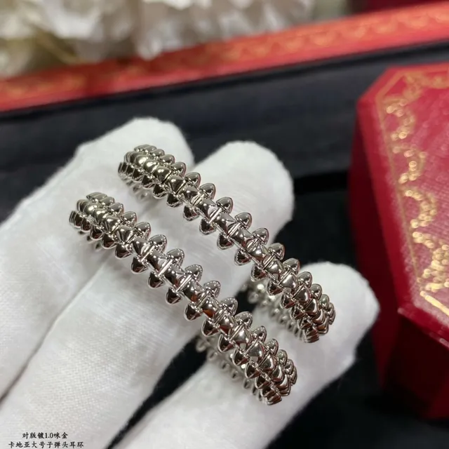 Cartier Ouro Prata Textura de corda retorcida Aros com bisagra 4