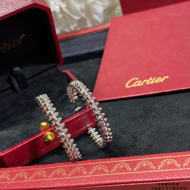 Cartier Ouro Prata Textura de corda retorcida Aros com bisagra 5