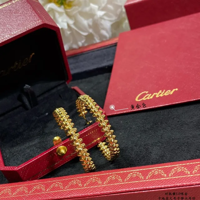 Cartier Ouro Prata Textura de corda retorcida Aros com bisagra 7