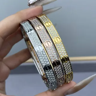 Cartier প্রেম ব্রেসলেট Pavé-Set স্ক্রু নকশা কঠিন ব্যাঙ্গল ব্রেসলেট