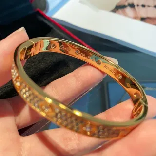 Cartier Love Gold Silver Hinged Bangle Pavé-Set Stones Bracelet