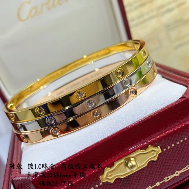 Pulseira Cartier Love ouro e prata banda tripla com diamantes fixados por parafuso 3