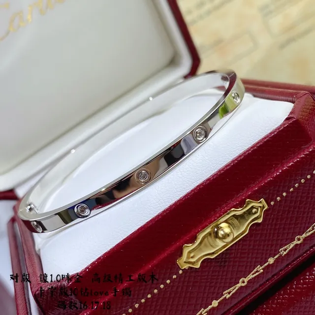 Pulseira Cartier Love ouro e prata banda tripla com diamantes fixados por parafuso 6