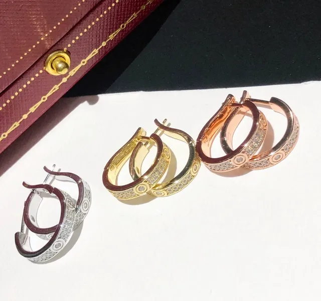 Cartier Love Hoop Gold Silver Silhouette Pavé-Set Stones Earrings 2