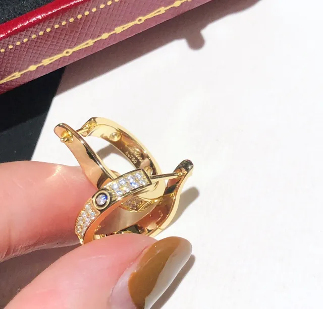 Cartier Love Hoop Gold Silver Silhouette Pavé-Set Stones Earrings 3