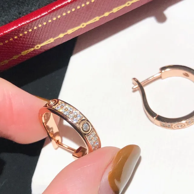 Cartier Love Hoop Gold Silver Silhouette Pavé-Set Stones Earrings 5