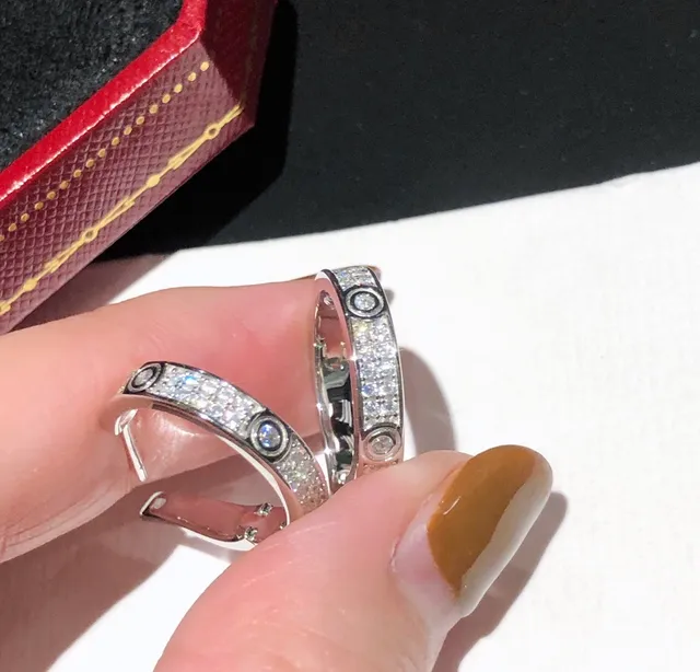Cartier Love Hoop Gold Silver Silhouette Pavé-Set Stones Earrings 8