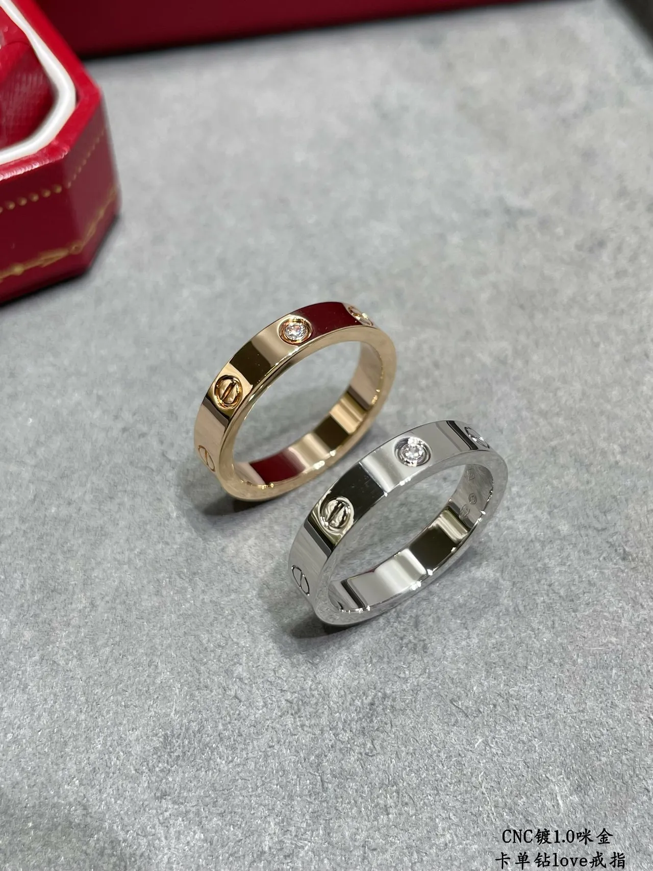 Cartier Love فضي ذهبي Flat-Profile نطاق مسمار نمط تفاصيل خاتم 8