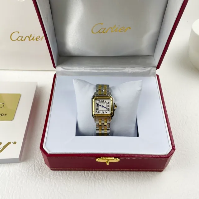 Cartier Santos Boîtier rectangulaire or argent deux tons et acier montre mécanique 2