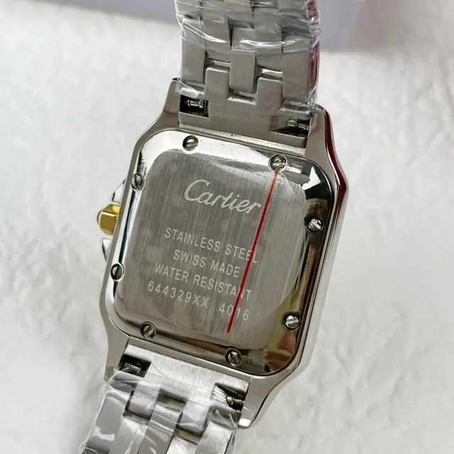 Cartier Santos Boîtier rectangulaire or argent deux tons et acier montre mécanique 3