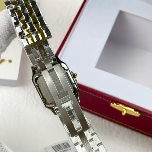 Cartier Santos Boîtier rectangulaire or argent deux tons et acier montre mécanique 4