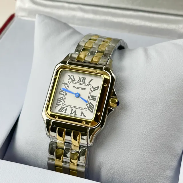 Cartier Santos Boîtier rectangulaire or argent deux tons et acier montre mécanique 5