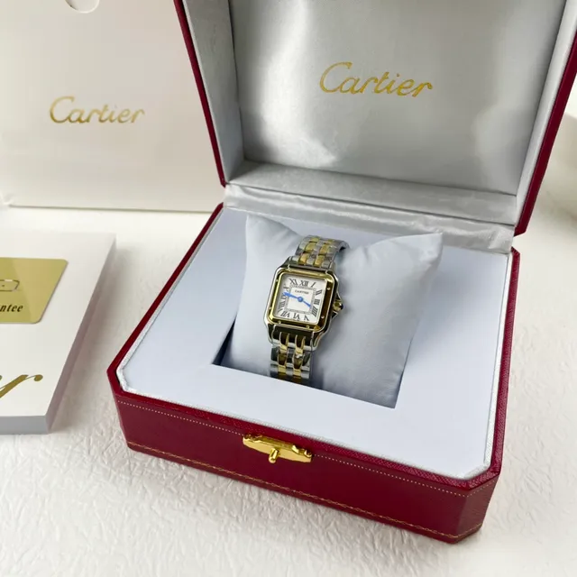 Cartier Santos Boîtier rectangulaire or argent deux tons et acier montre mécanique 6