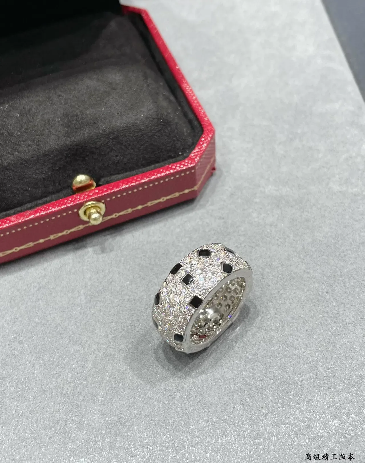 Cartier Silver Black Pavé-Set Enamel Squares Ring 2
