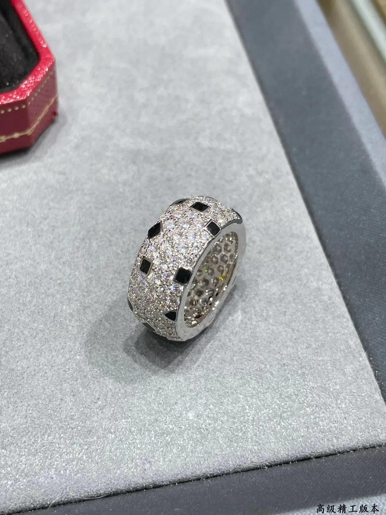 Cartier Silver Black Pavé-Set Enamel Squares Ring 6