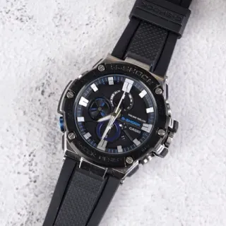 Casio Black Blue Rugged Stainless Steel Case Resin Strap Watch