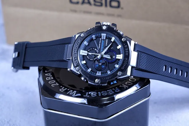 Casio কালো নীল রাগার্ড স্টেইনলেস স্টিল কেস রেজিন স্ট্র্যাপ ওয়াচ 8