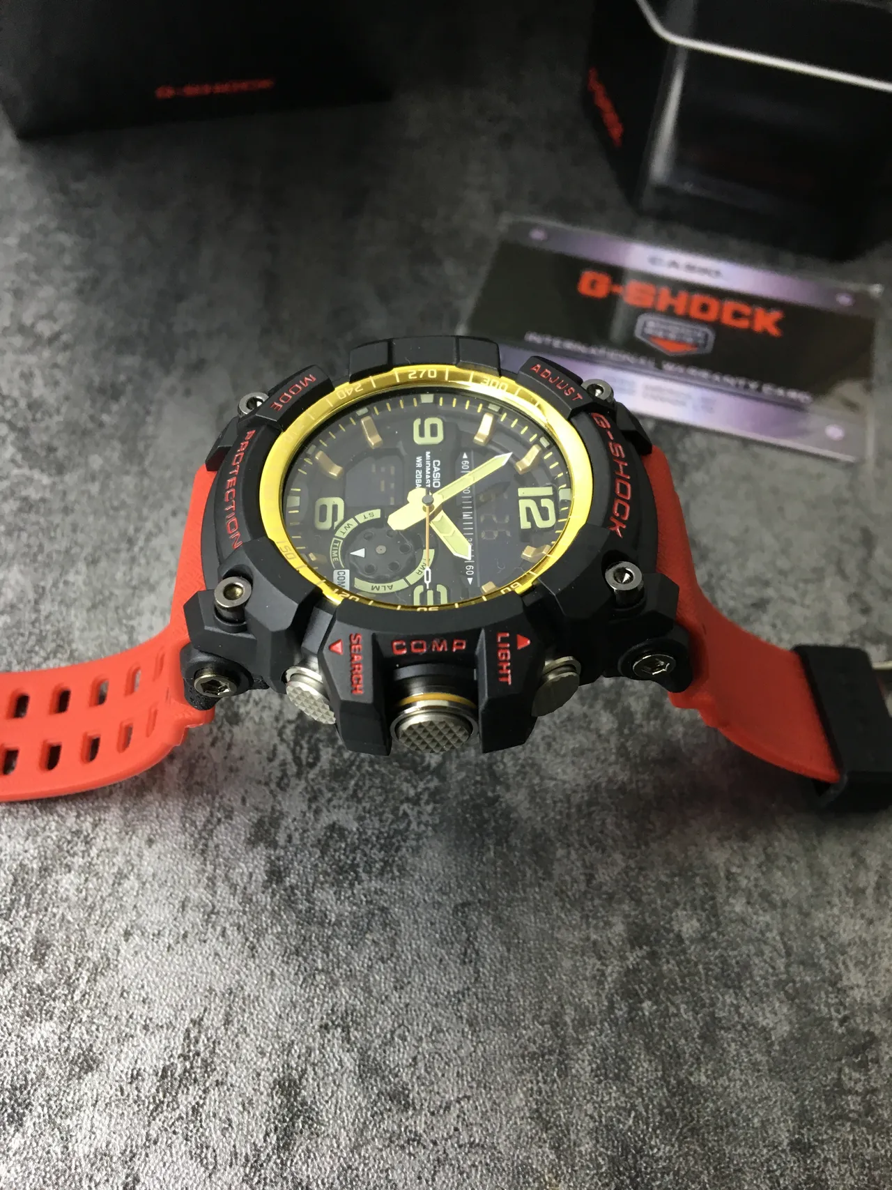 Casio G-Shock Mudmaster काला सोना नारंगी खेलकूद घड़ी 3