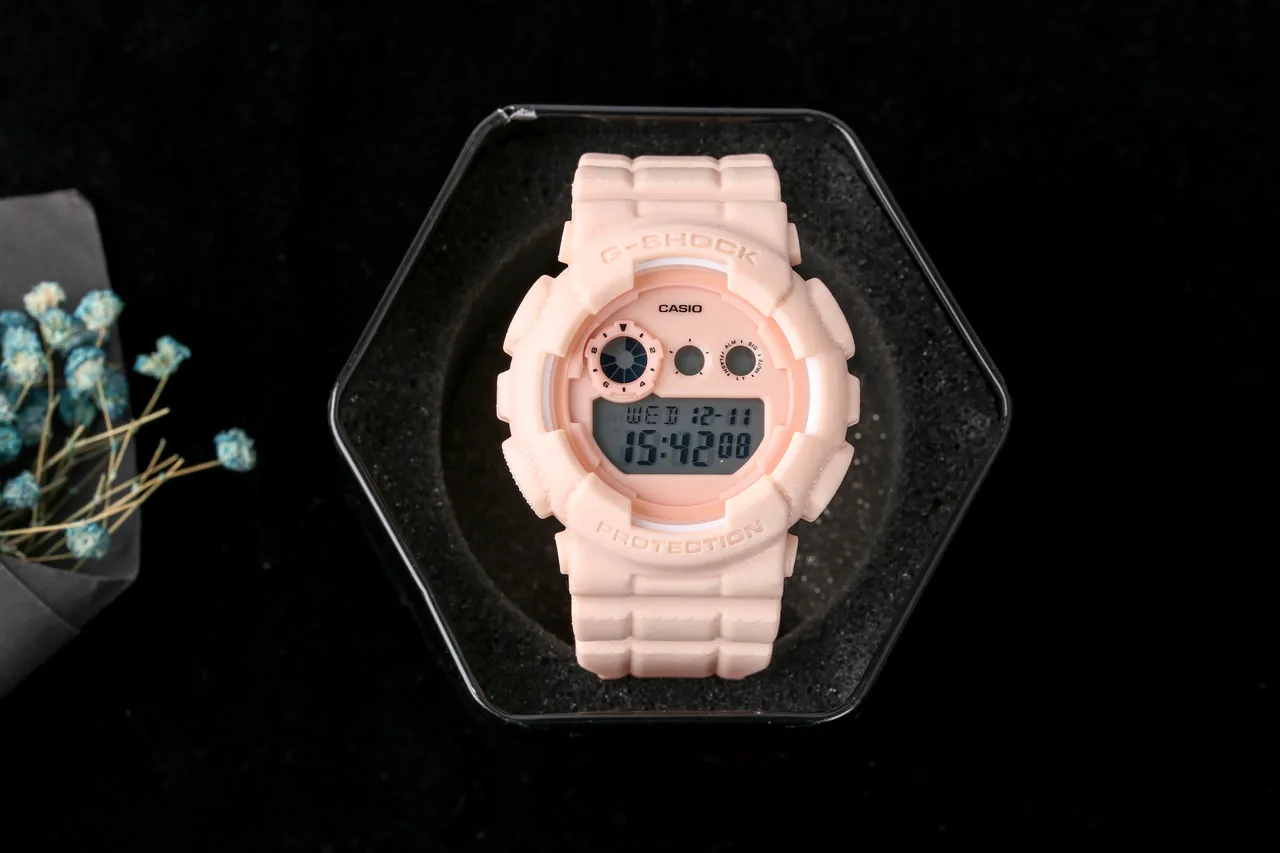 ক্যাসিও G-SHOCK গোলাপি সাদা দৃঢ় রেজিন নির্মাণ ডিজিটাল এলসিডি ডিসপ্লে কোয়ার্টজ ঘড়ি 8