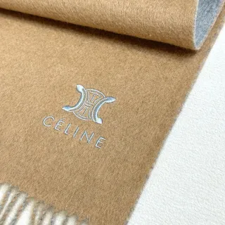 Celine Bordado Triomphe Logo Cachecol Camelo e Cinza Cashmere
