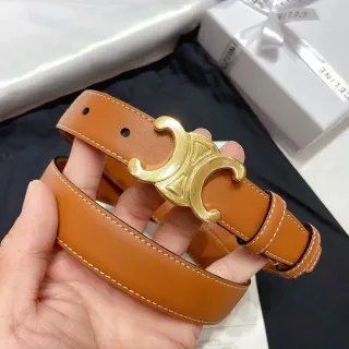 Celine Triomphe Belt Tan Leather Gold-Tone Buckle Leather Belt