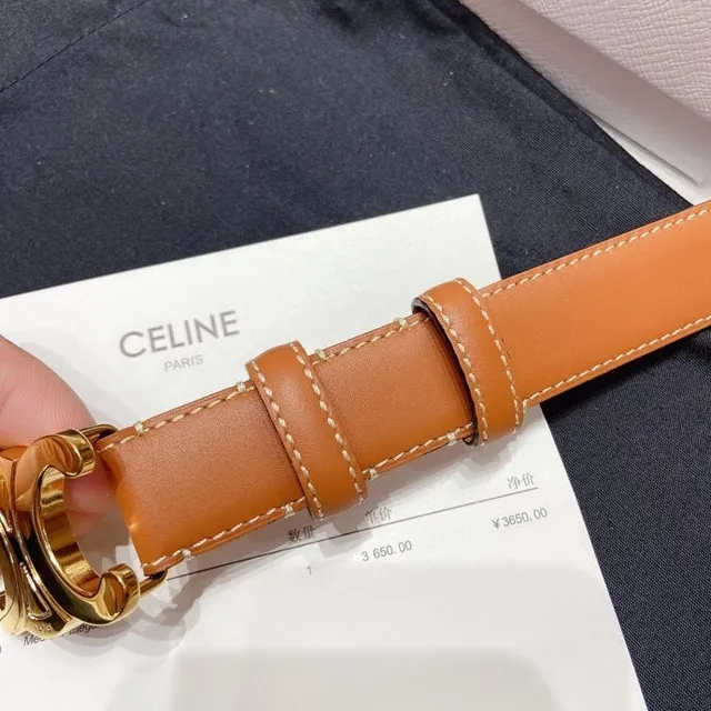 Celine Triomphe Belt Tan Leather Gold-Tone Buckle Leather Belt 2