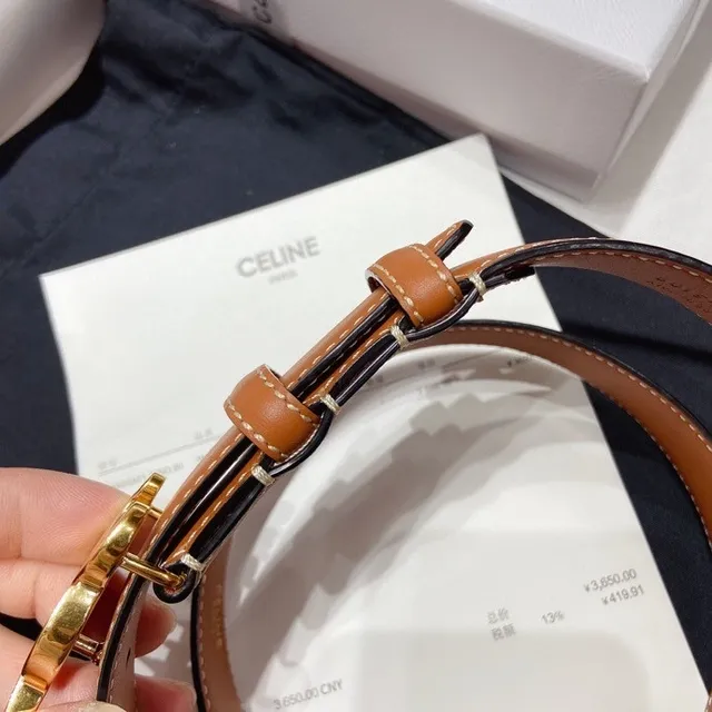 Celine Triomphe Belt Tan Leather Gold-Tone Buckle Leather Belt 3