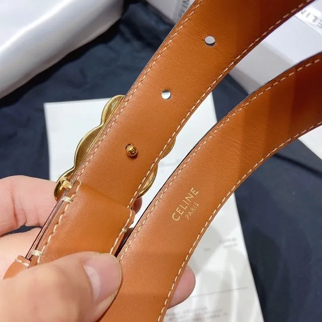 Celine Triomphe Belt Tan Leather Gold-Tone Buckle Leather Belt 6